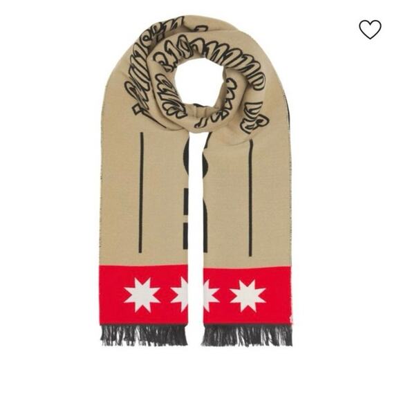 Burberry Logo Pattern Wool-Silk Football Scarf Fringe One Size NWT - Picture 3 of 12